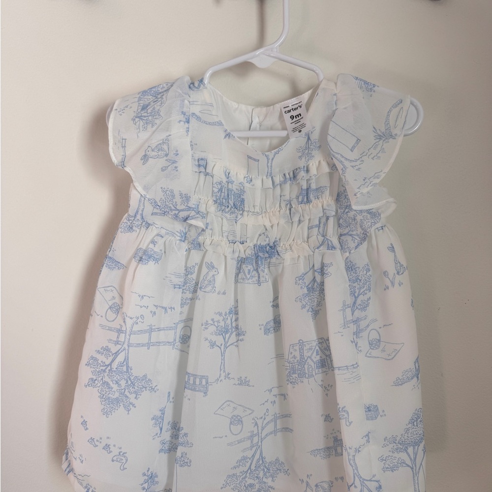 Carter's White and Blue Printed Dress